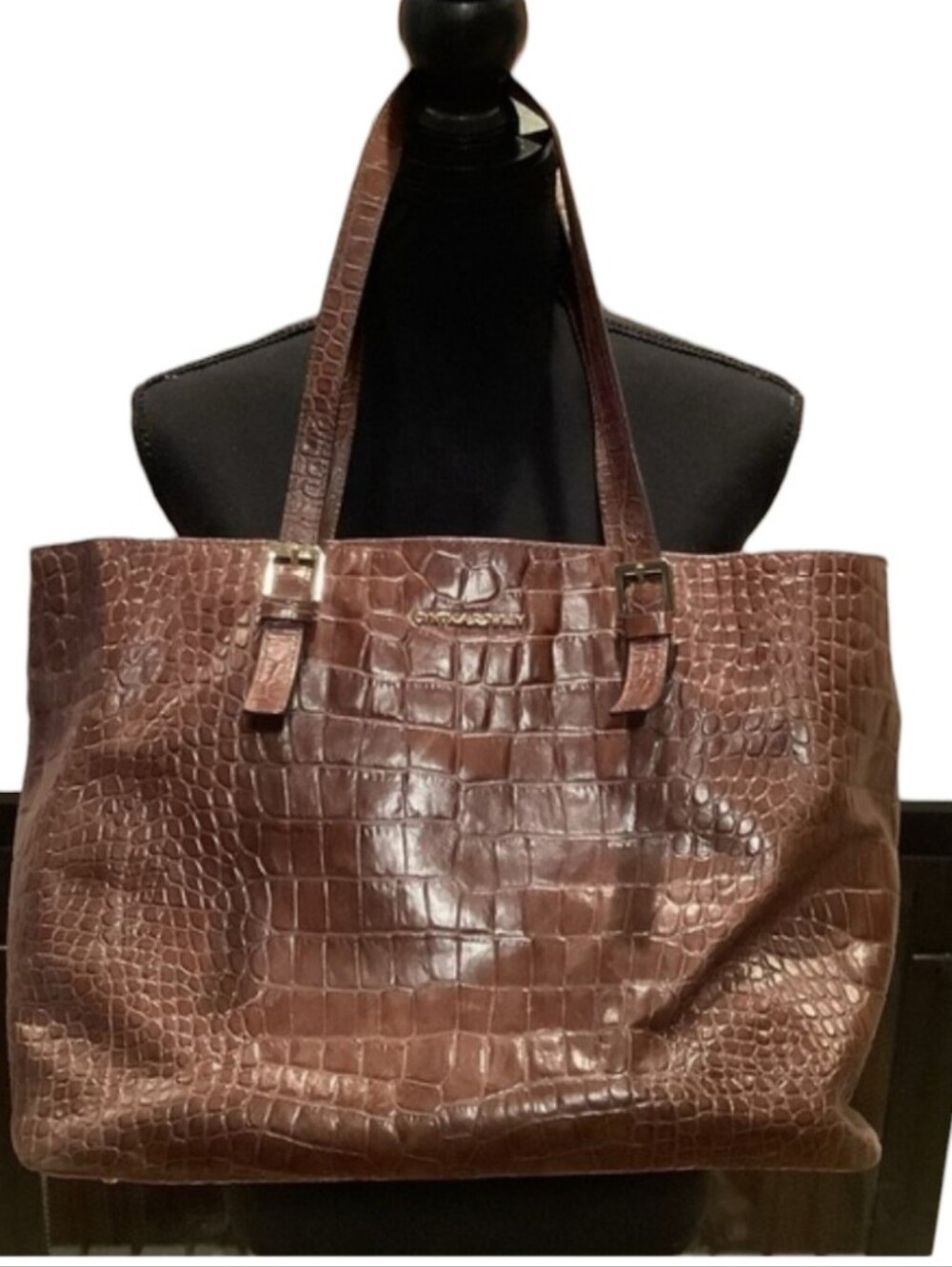 Cynthia Rowley Brown Croc-Embossed Large Leather Tote Bag
